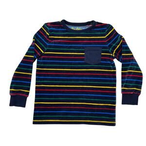 MINI BODEN Velour Rainbow Stripe Long Sleeve Tee Size 6-7 Years Blue Soft